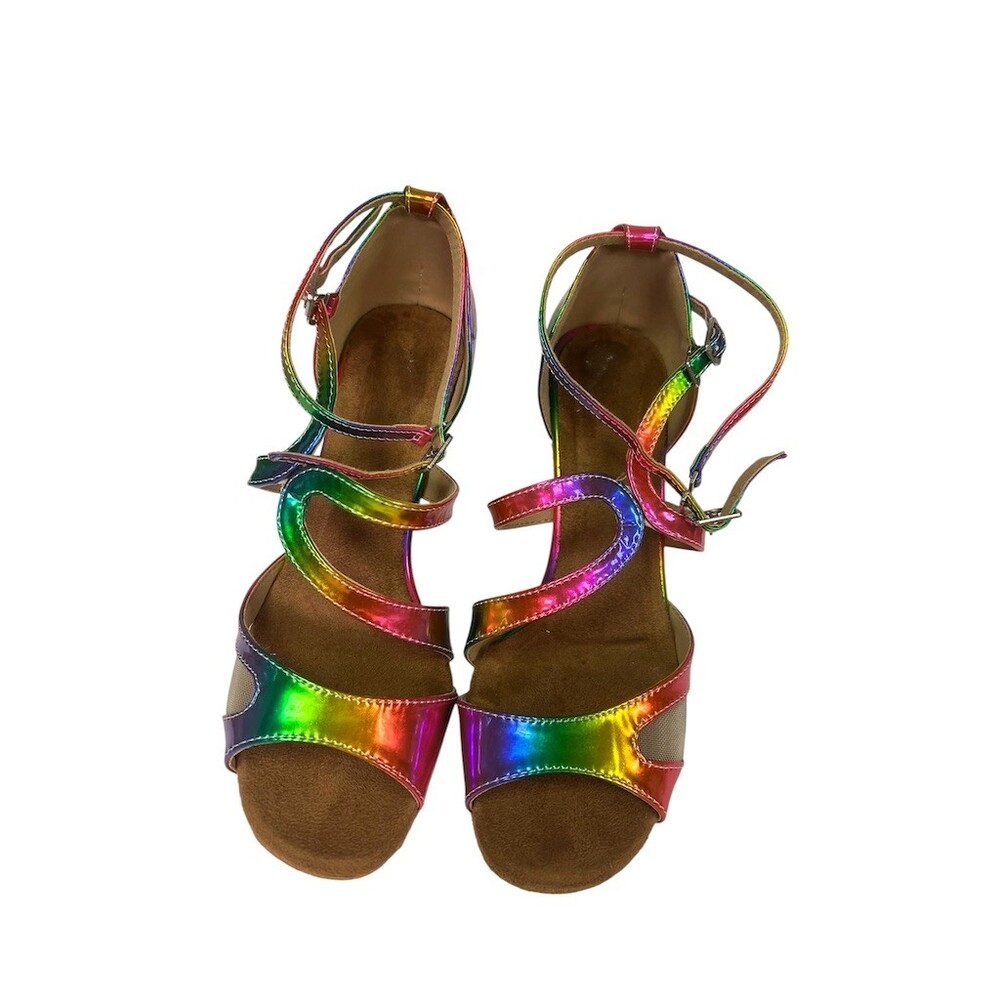 Rainbow Womens Latin Ballroom Salsa Dance Heels Sandals Multicolor 6.5